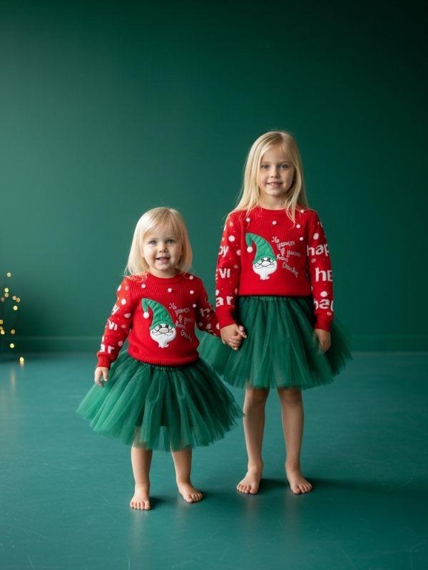 Kız Çocuk Yılbaşı Temalı Noel Babalı Kırmızı Kazak