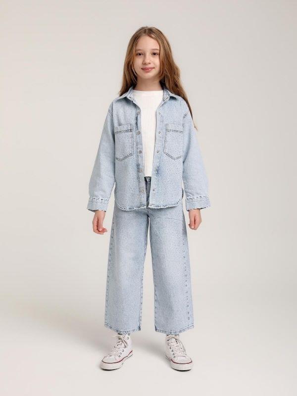 Kız Çocuk Yüksek Bel Taş İşleme Detaylı Kot Pantolon