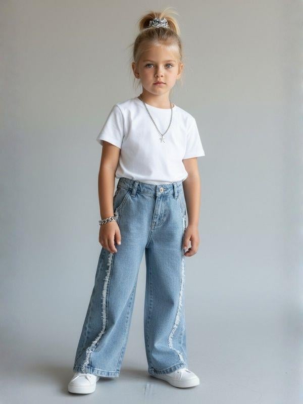 Kız Çocuk Yüksek Bel Tasarım Kot Pantolon