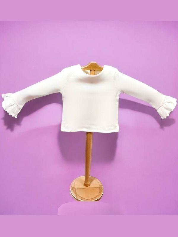 Kız Çocuk Yumuşak Dokulu Kolları Fırfırlı Boyundan Bağlamalı Bluz
