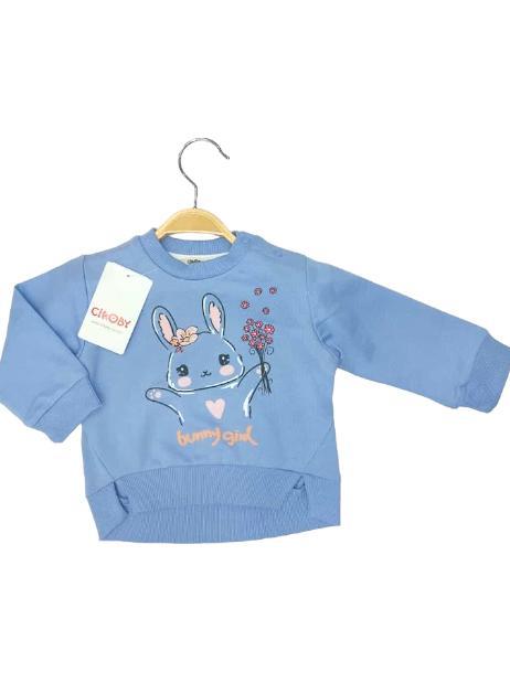 Kız Çocuk Yüzde Yüz Pamuklu Tavşan Baskılı Sweatshirt