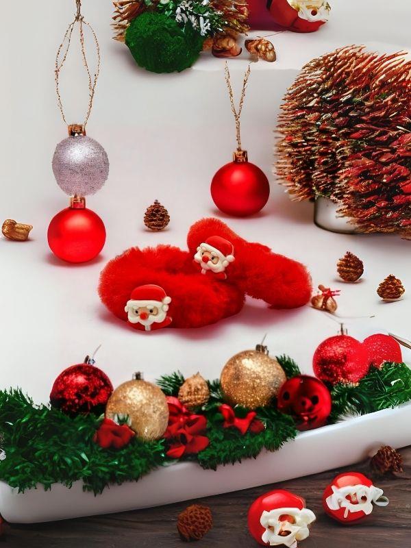 Yılbaşı Temalı Minik Figürlü İkili Tüylü Lastikli Toka