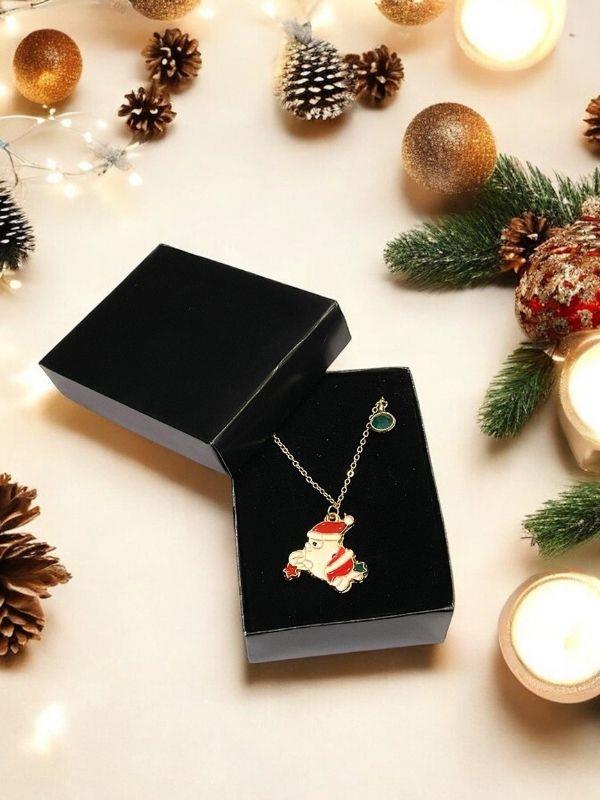 Yılbaşı Temalı Noel Baba Charmlı Kutulu Tasarım Kolye
