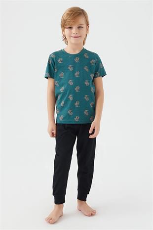 Erkek Çocuk Palmiye Ağaçlı Pijama Takım