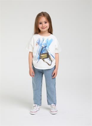 Kız Çocuk Çanta Baskılı Şık Tshirt