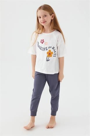 Kız Çocuk Kısa Kollu Çiçekli Pijama Takım
