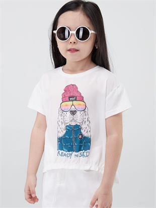 Kız Çocuk Pamuklu Köpek Baskılı Tshirt