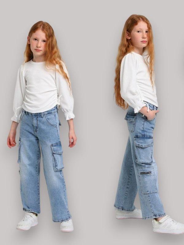 Kız Çocuk Bol Paça kargo Cepli Kot Pantolon Kız Çocuk Bol Paça kargo Cepli Kot Pantolon