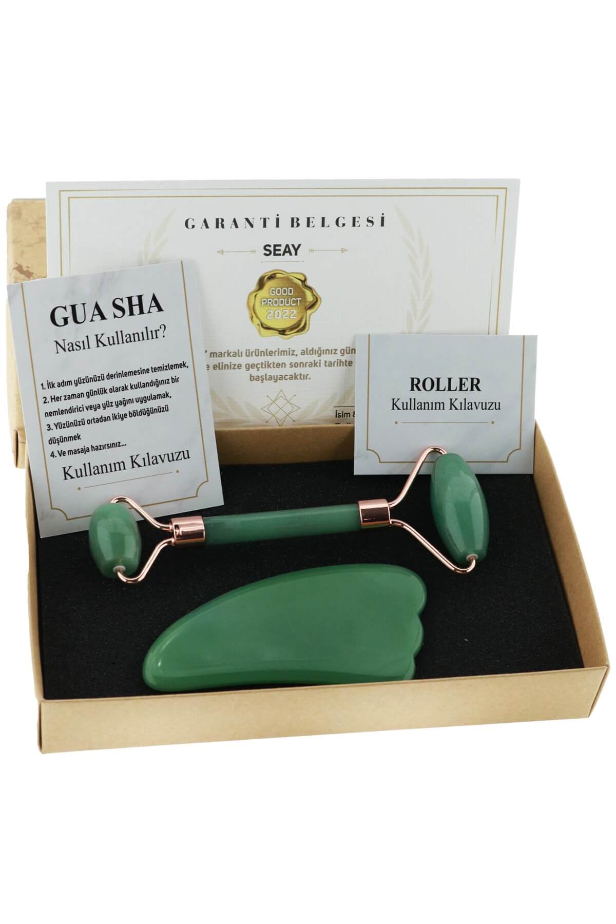 Seay Aventurin Roller & Melek Kanadı Guasha Yüz Masaj Taşı Premium Face Roller Masaj Aleti