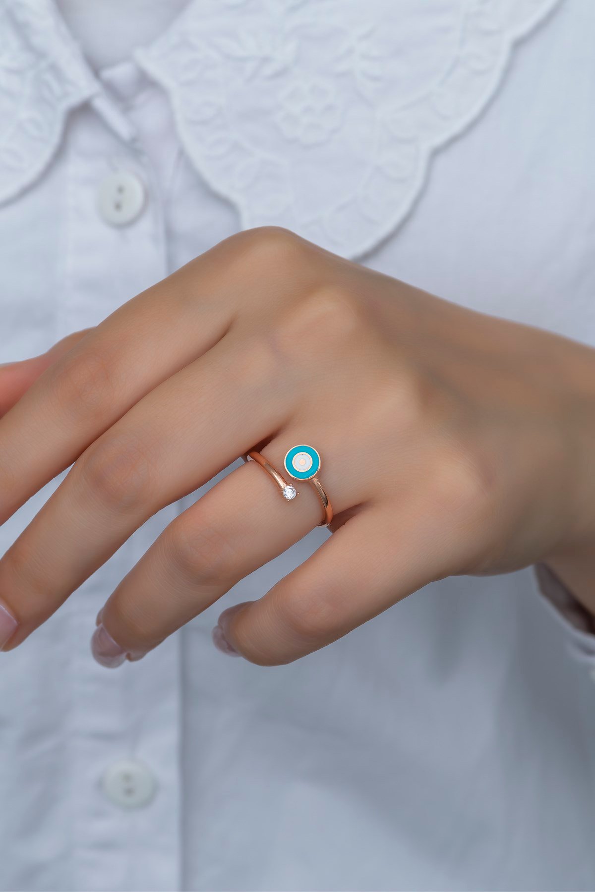 925 Ayar Ayarlanabilir Mineli Nazar Tektaş Gümüş Yüzük