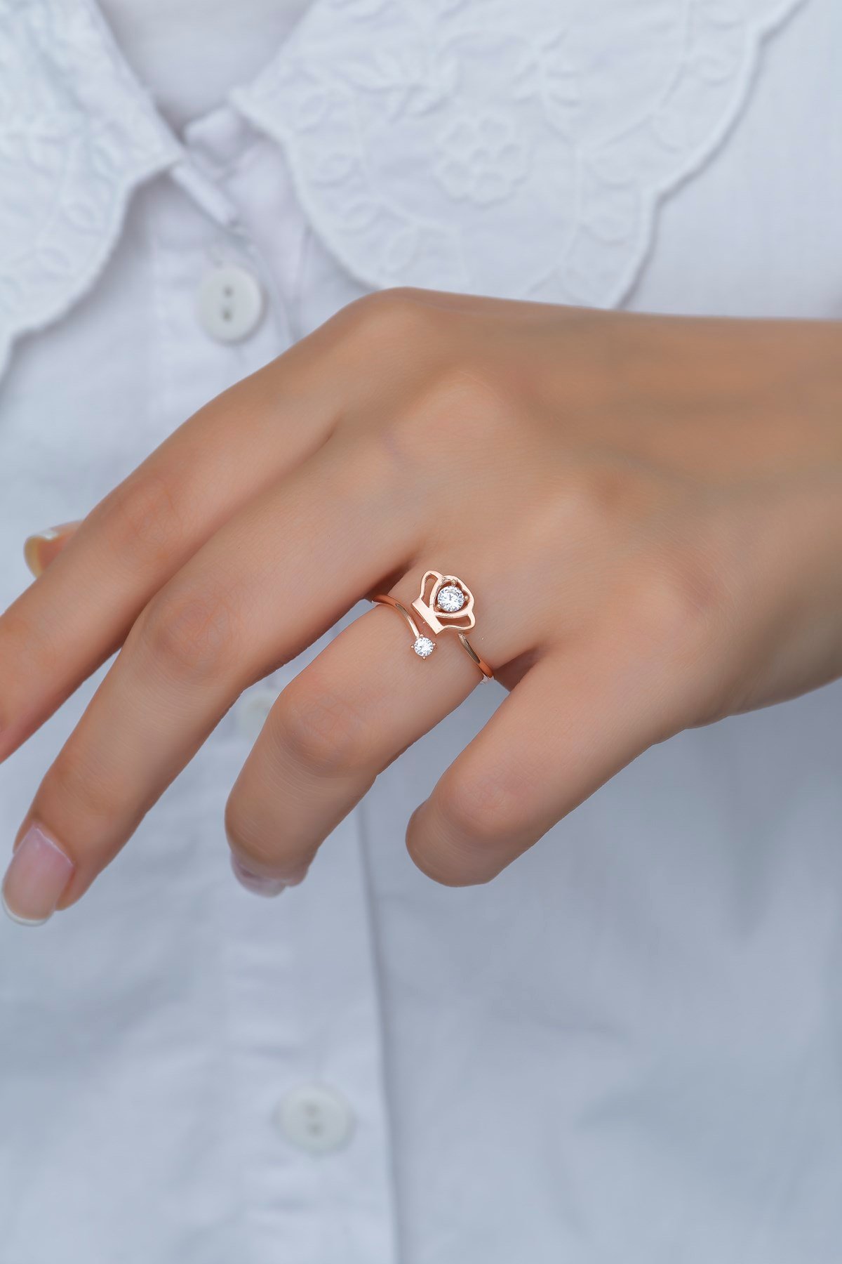 925 Ayar Ayarlanabilir Zirkon Taşlı Kral Tacı Gümüş Yüzük