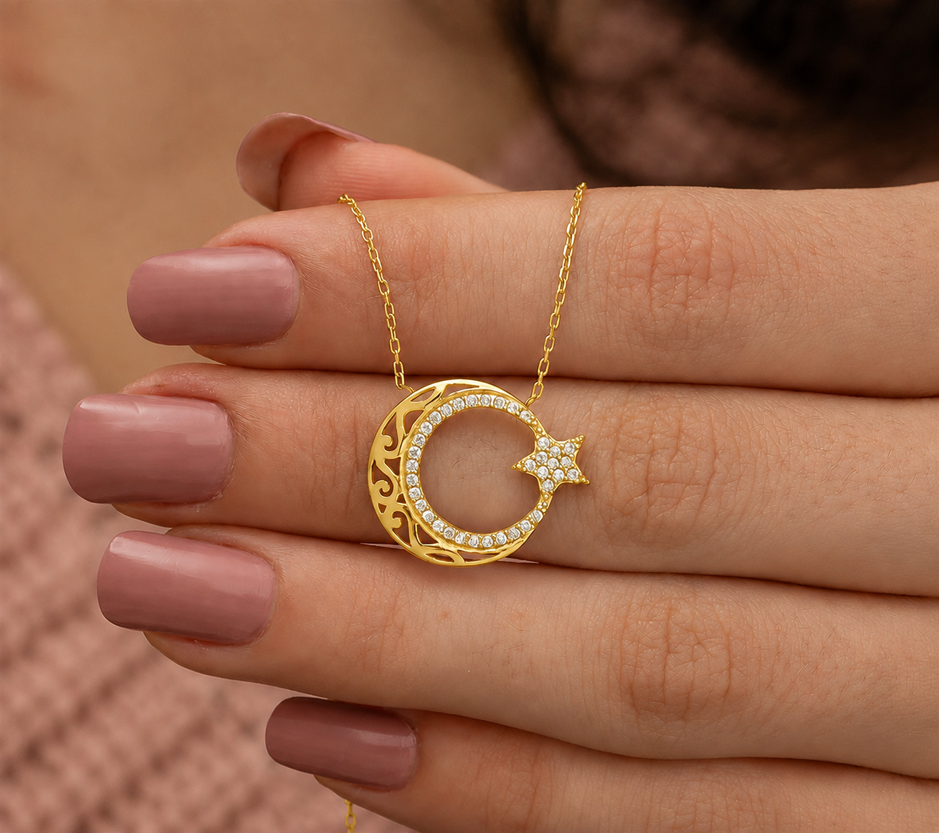 925 Ayar Gold Ayyıldız Gümüş Kolye