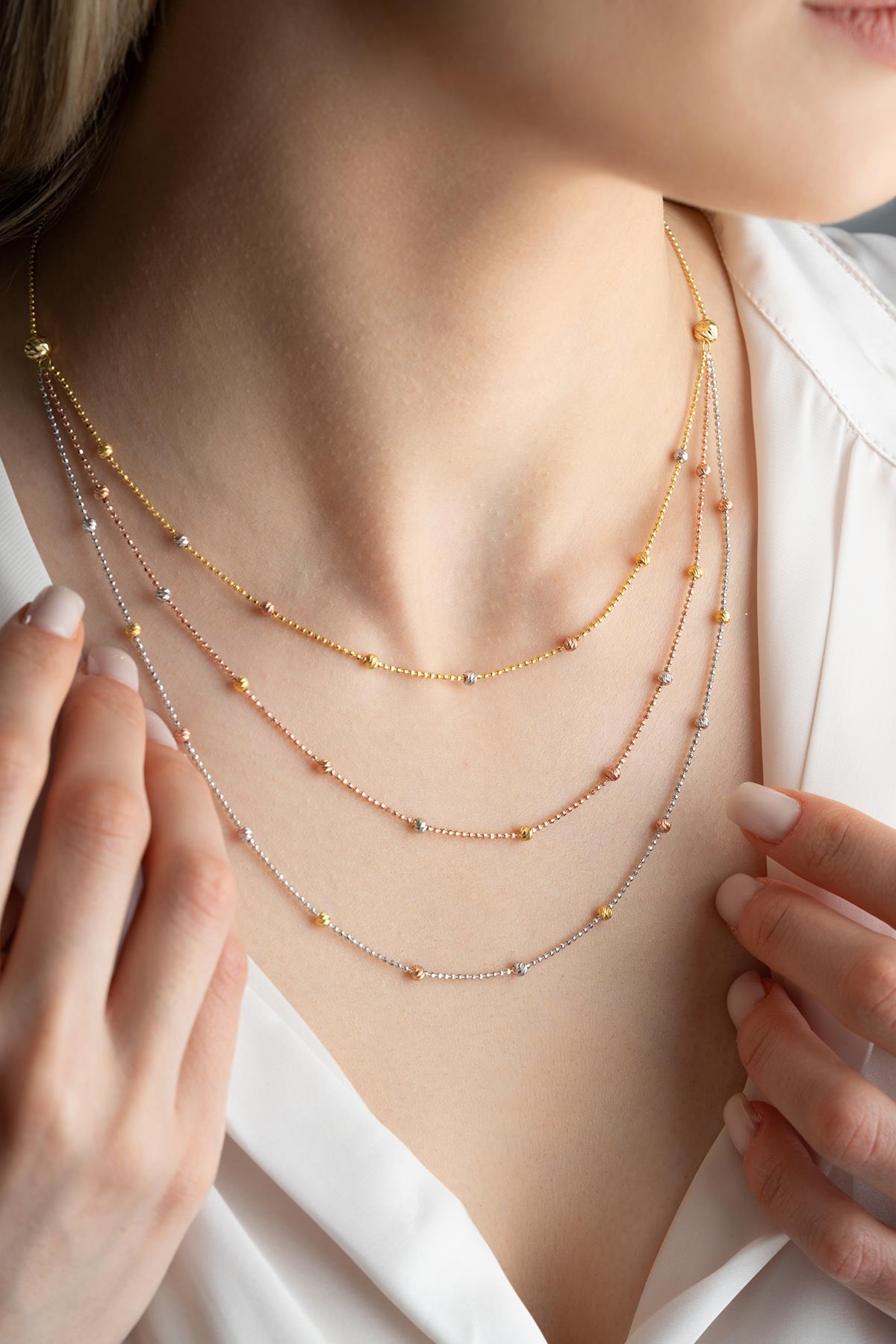 925 Ayar Gümüş 3 Renk 3 Sıra Minik Dorika Toplu Kolye