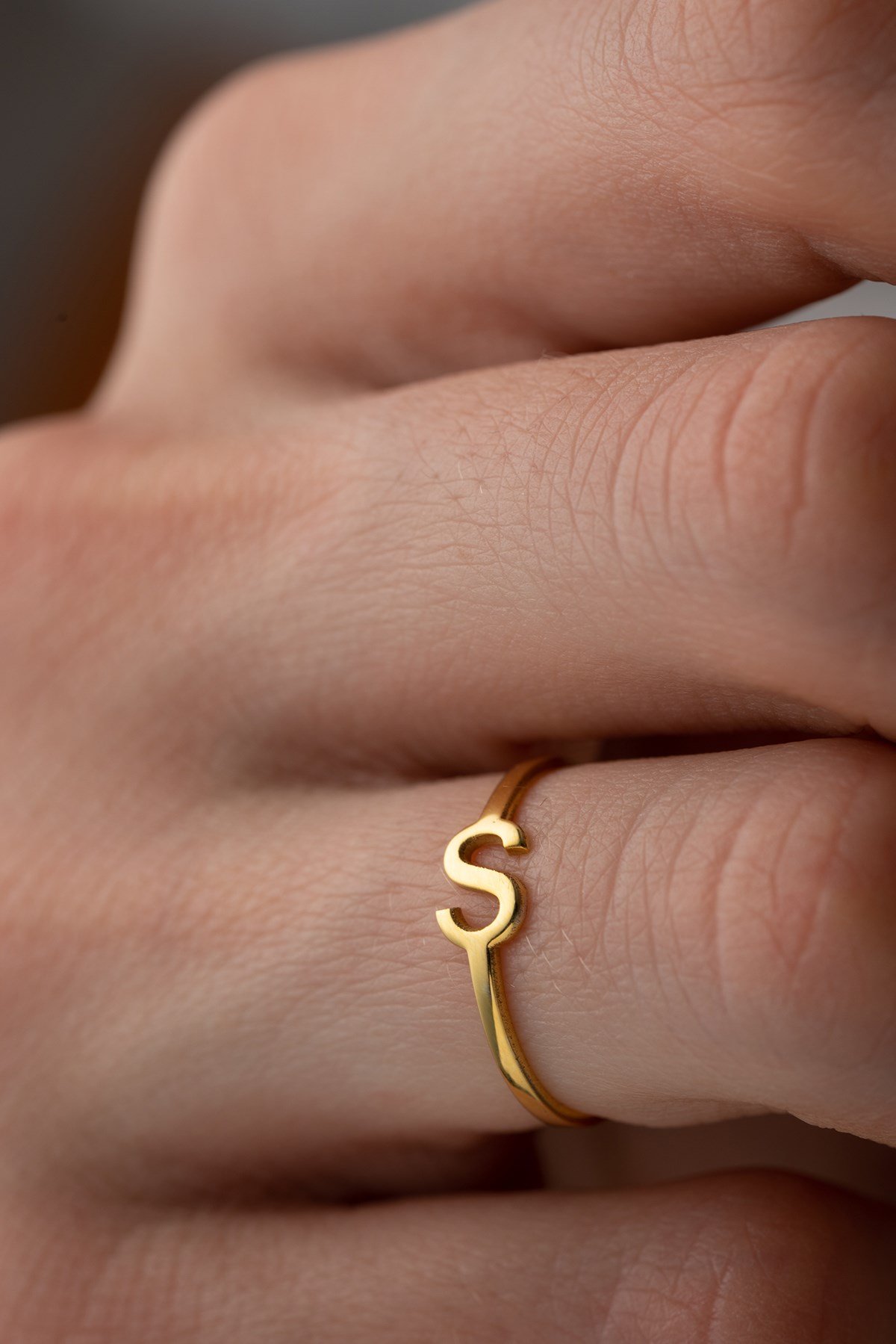 925 Ayar Gümüş Ayarlanabilir Ölçü Harf Yüzük