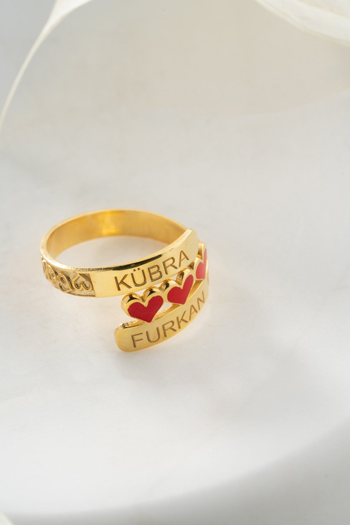 925 Ayar Gümüş Ayarlanabilir Ölçü Kalp Detaylı İsimli Yüzük