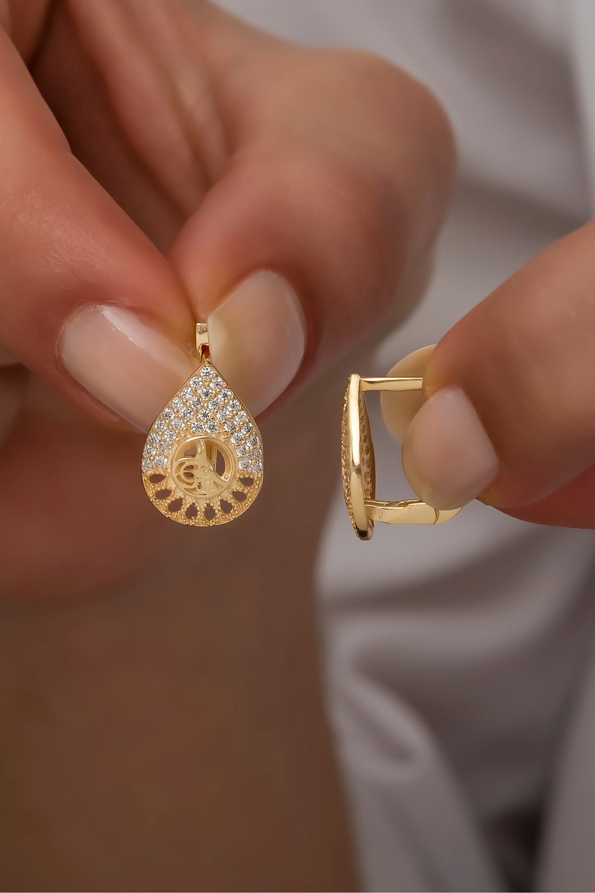 925 Ayar Gümüş Damla Model Tuğralı Küpe