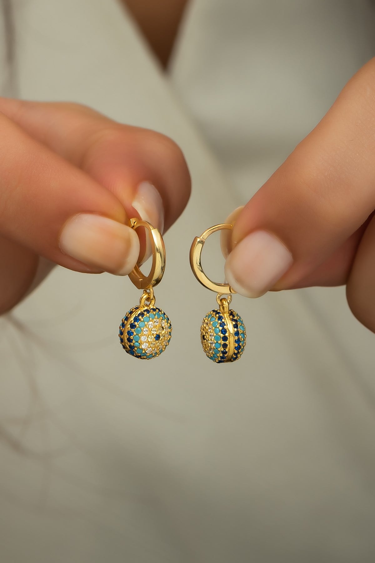 925 Ayar Gümüş Gold Halka Nazar Göz Küpe