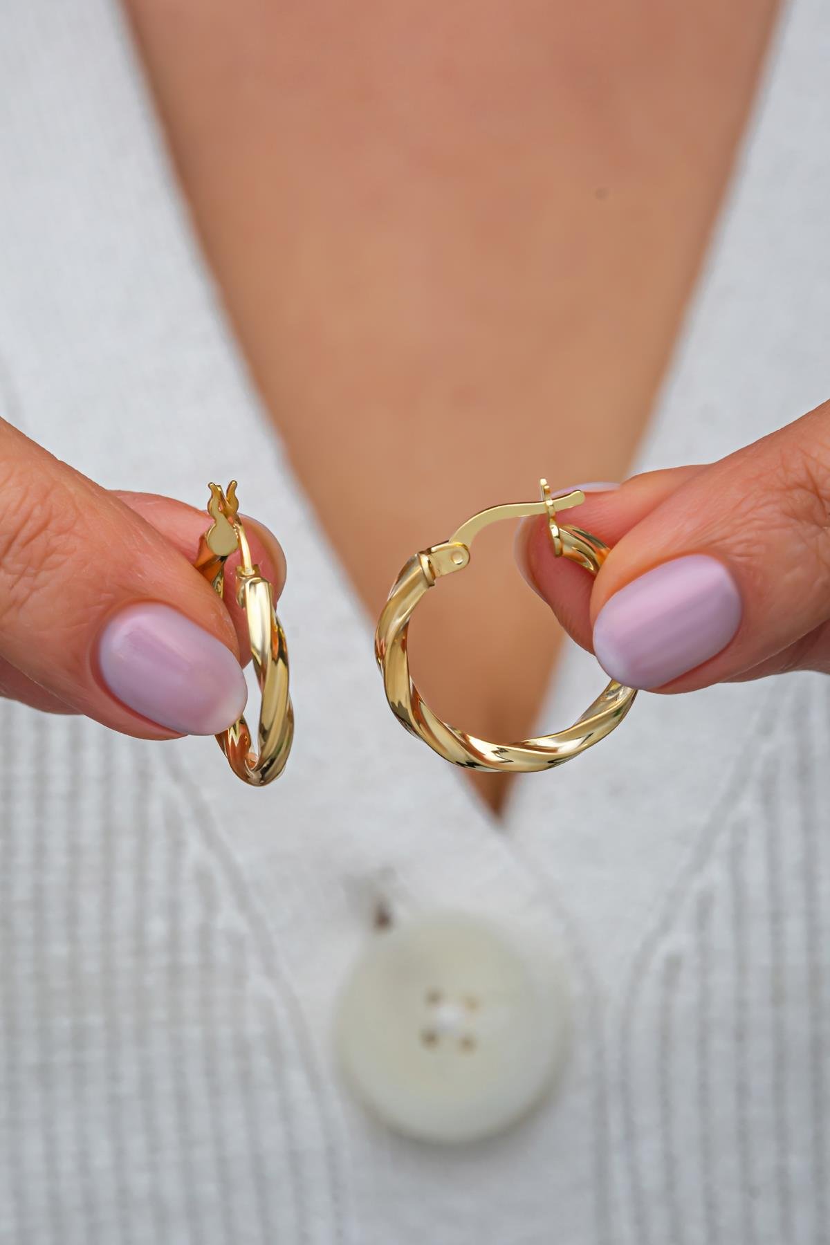 925 Ayar Gümüş Gold Kaplama 22 mm Burgu Halka Küpe