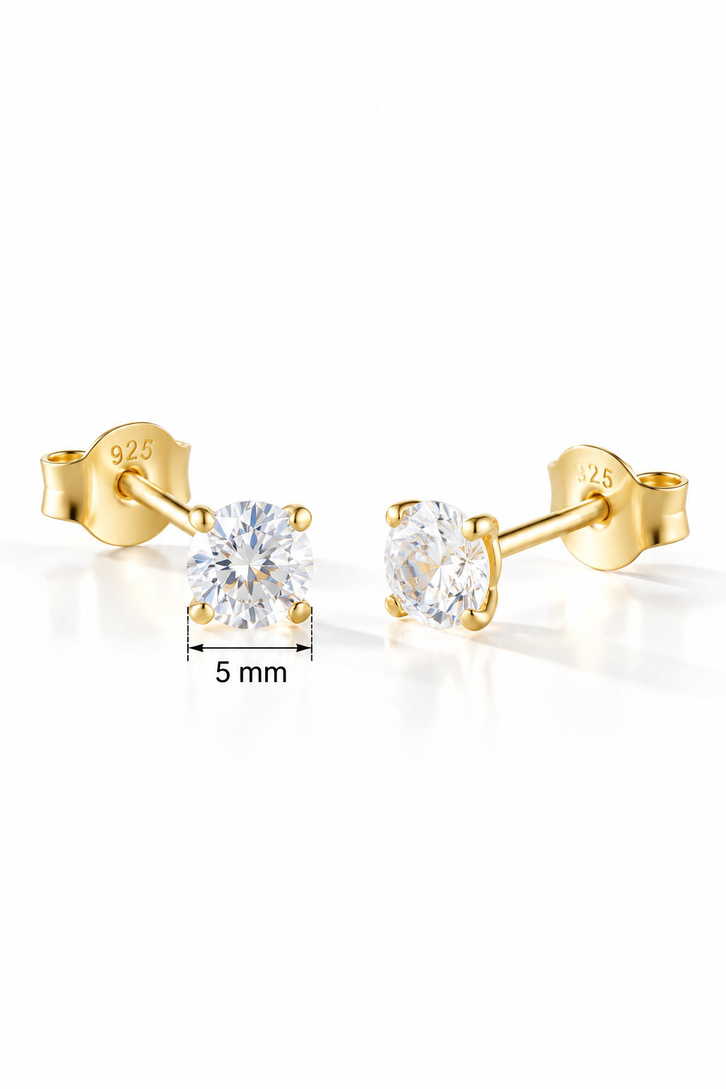 925 Ayar Gümüş Gold Kaplama 5 mm Yuvarlak Star Kesim Minimal Tektaş Küpe
