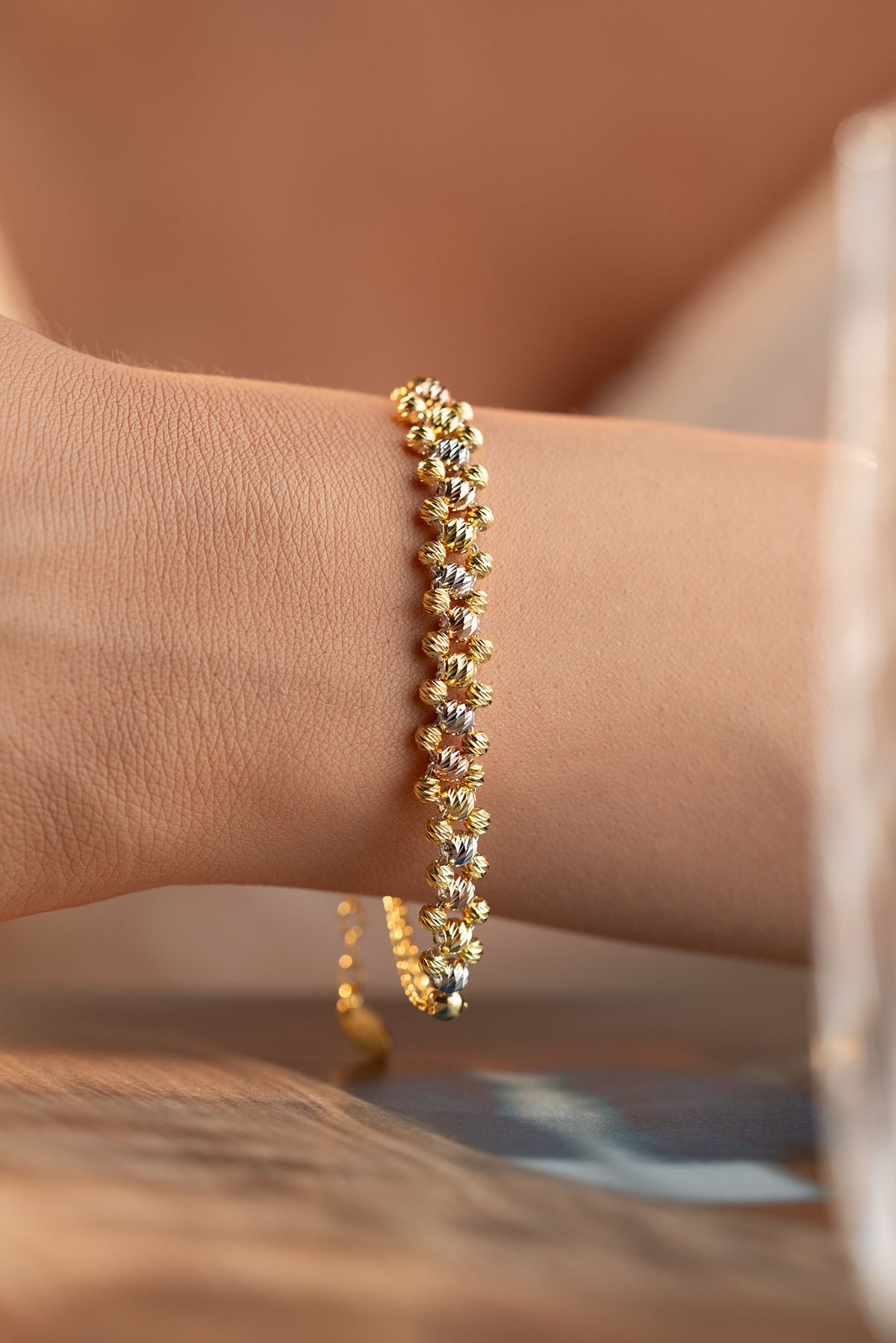 925 Ayar Gümüş Gold Kaplama Dorika Toplu Balık sırtı Model Bileklik