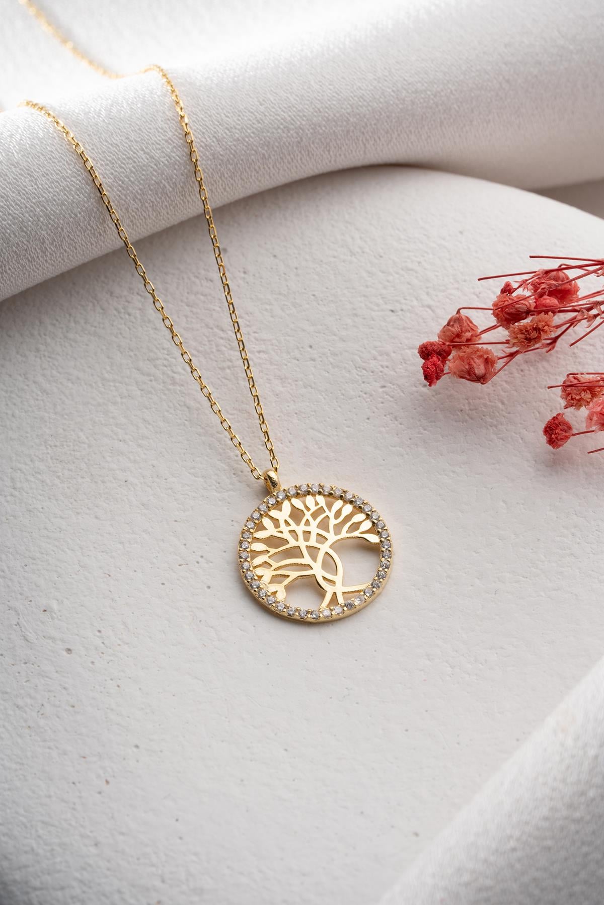 925 Ayar Gümüş Gold Kaplama Hayat Ağacı Kolye