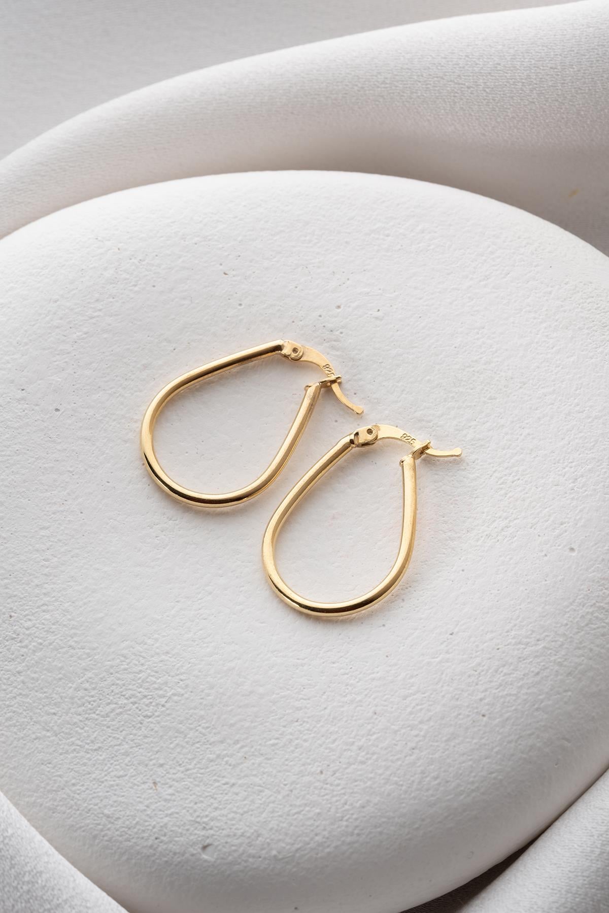 925 Ayar Gümüş Gold Kaplama Oval Damla Model Şarnel Küpe