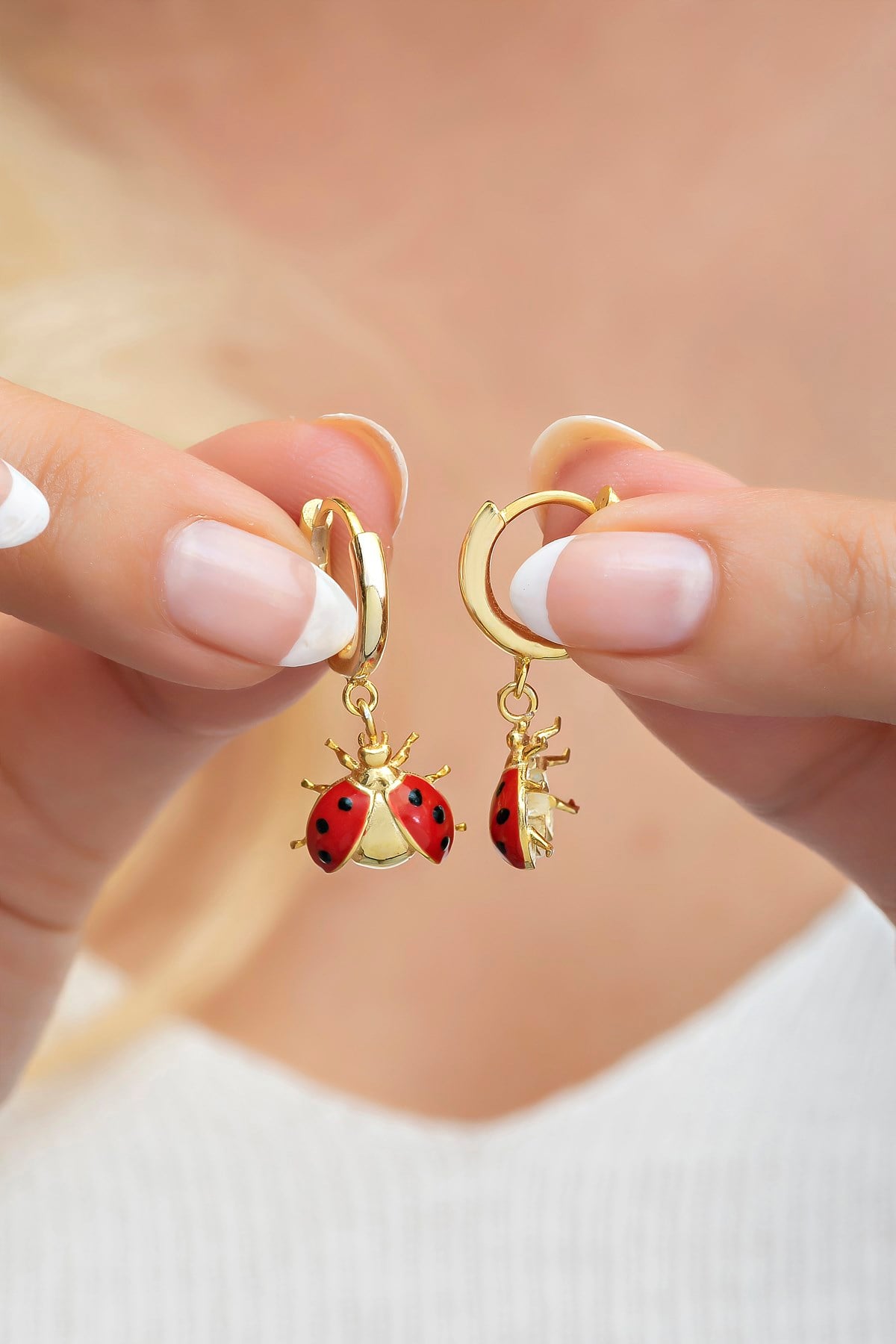 925 Ayar Gümüş Gold Mineli Uğur Böceği Küpe