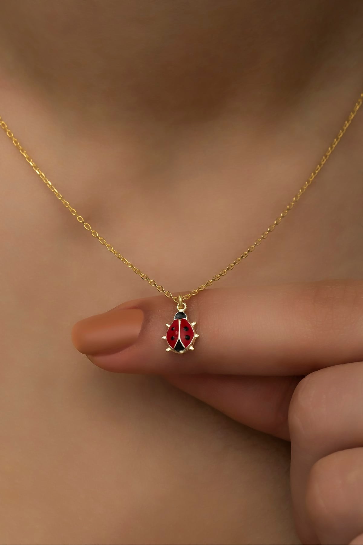 925 Ayar Gümüş Gold Minik Uğur Böceği Kolye