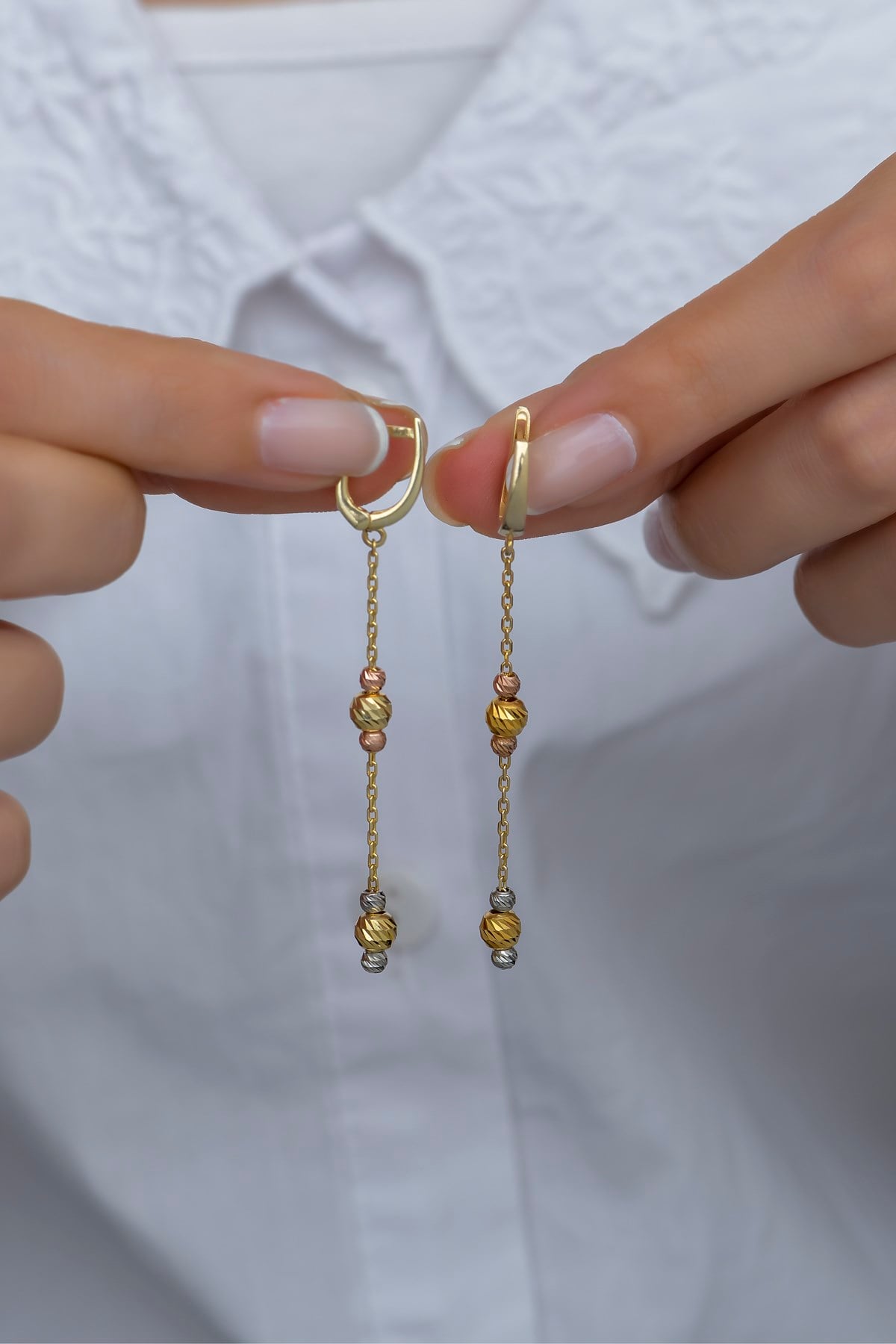 925 Ayar Gümüş Gold Sallantılı Dorika Model Küpe
