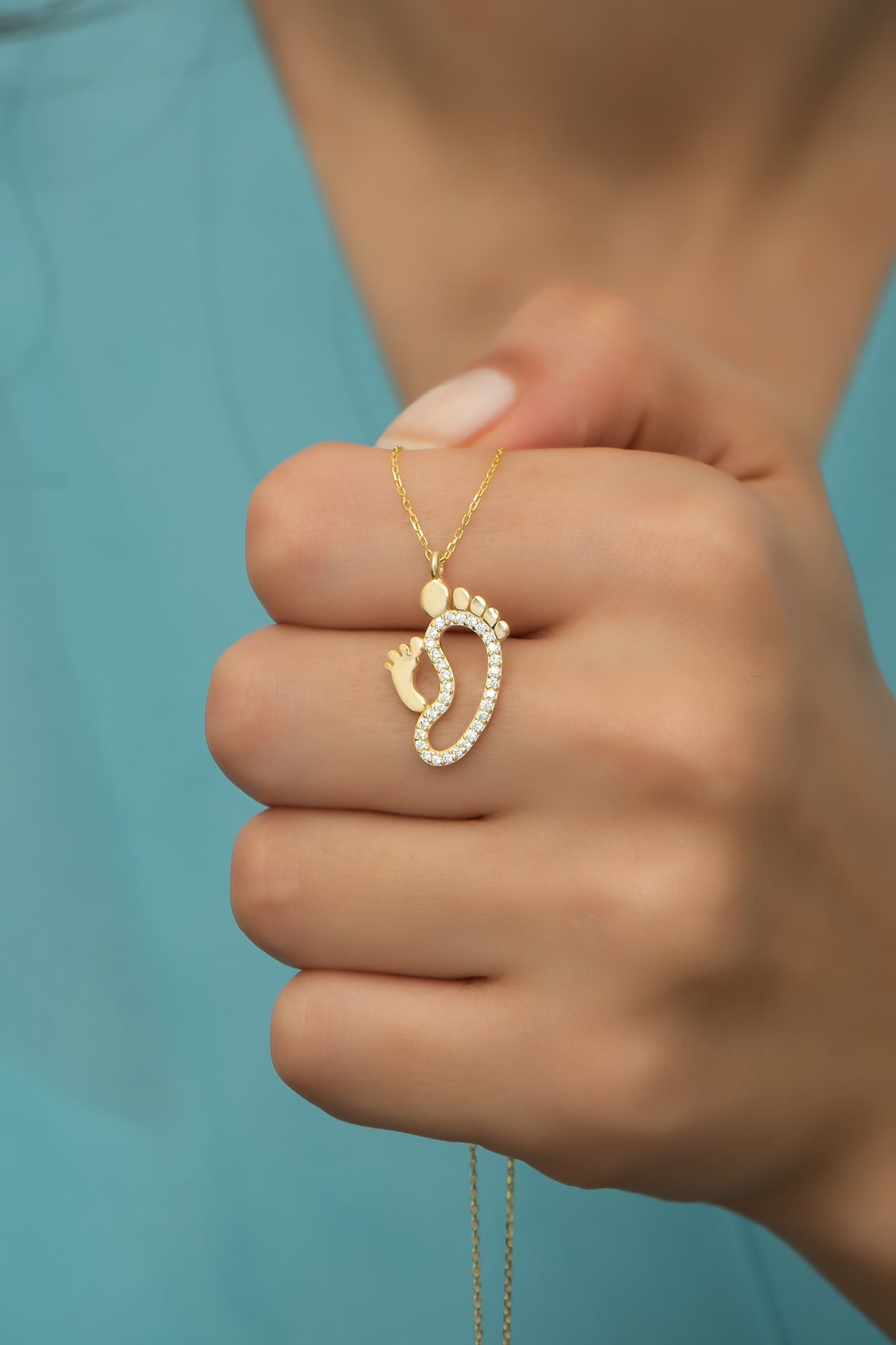 925 Ayar Gümüş Gold Zirkon Taşlı Ayakizi Kolye