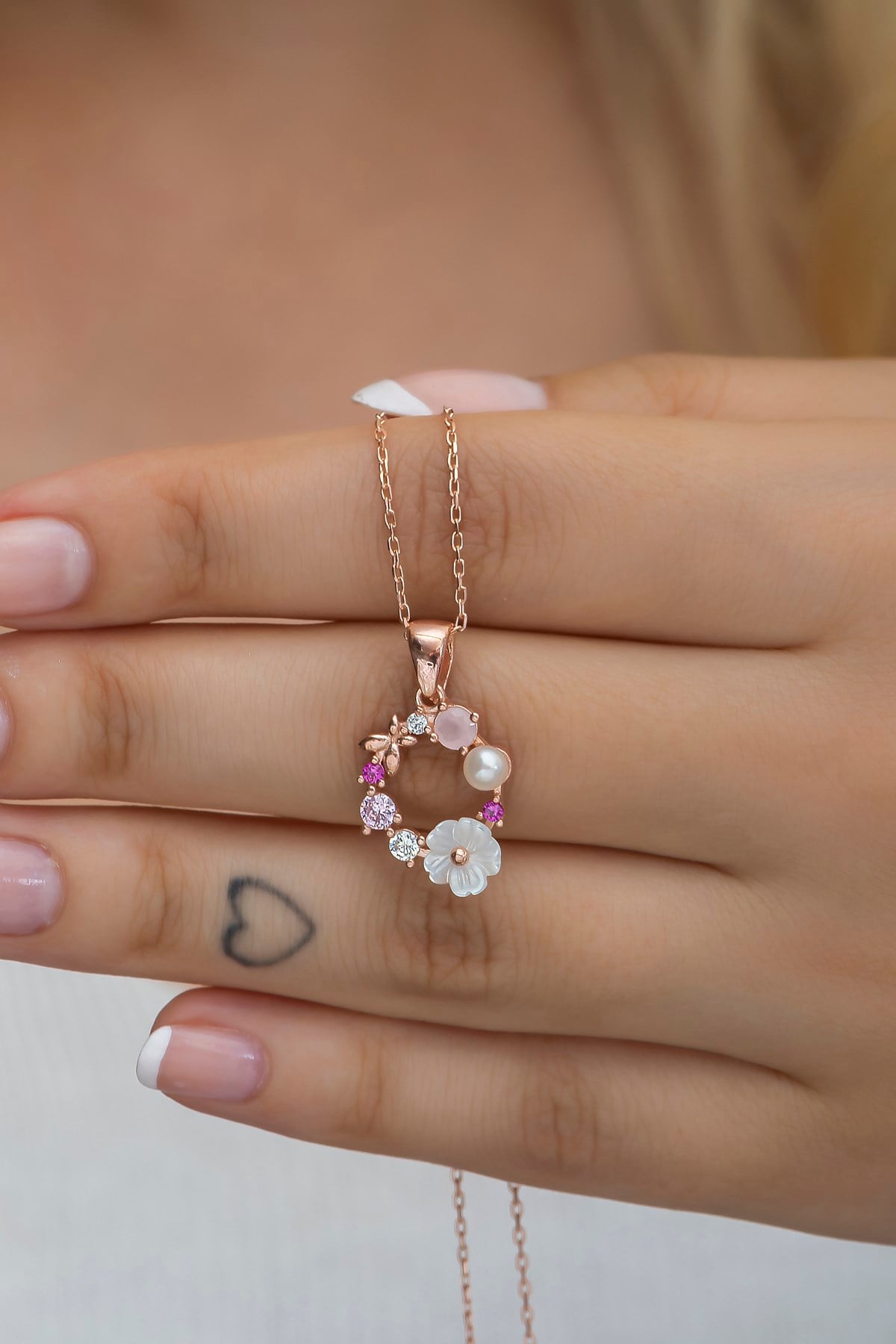 925 Ayar Gümüş Manolya Çiçeği Model Bahar Çiçeği Kolye