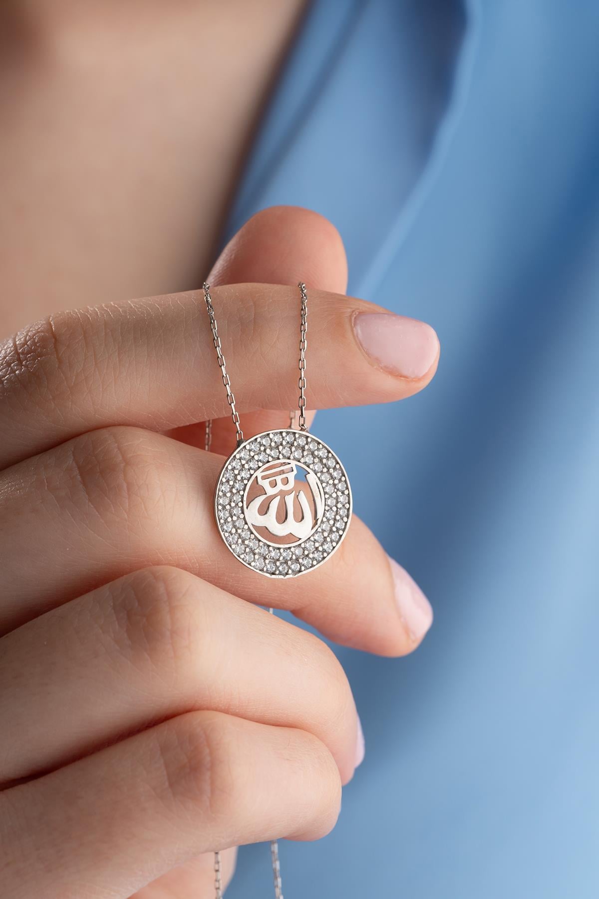 925 Ayar Gümüş Rodyum Kaplama Allah Lafzı Kolye