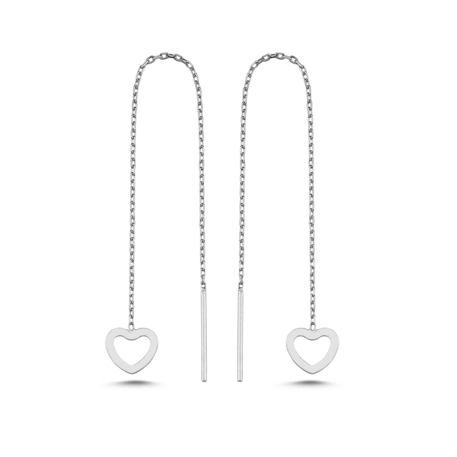 925 Ayar Gümüş Rodyum Kaplama Minik Kalp Zincir Küpe