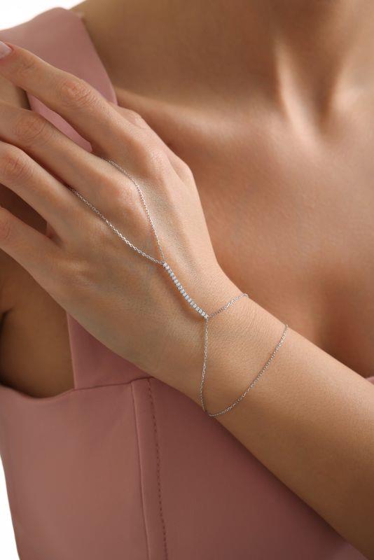 925 Ayar Gümüş Rodyum Kaplama Zirkon Taşlı Çubuk Model Şahmeran Bileklik 