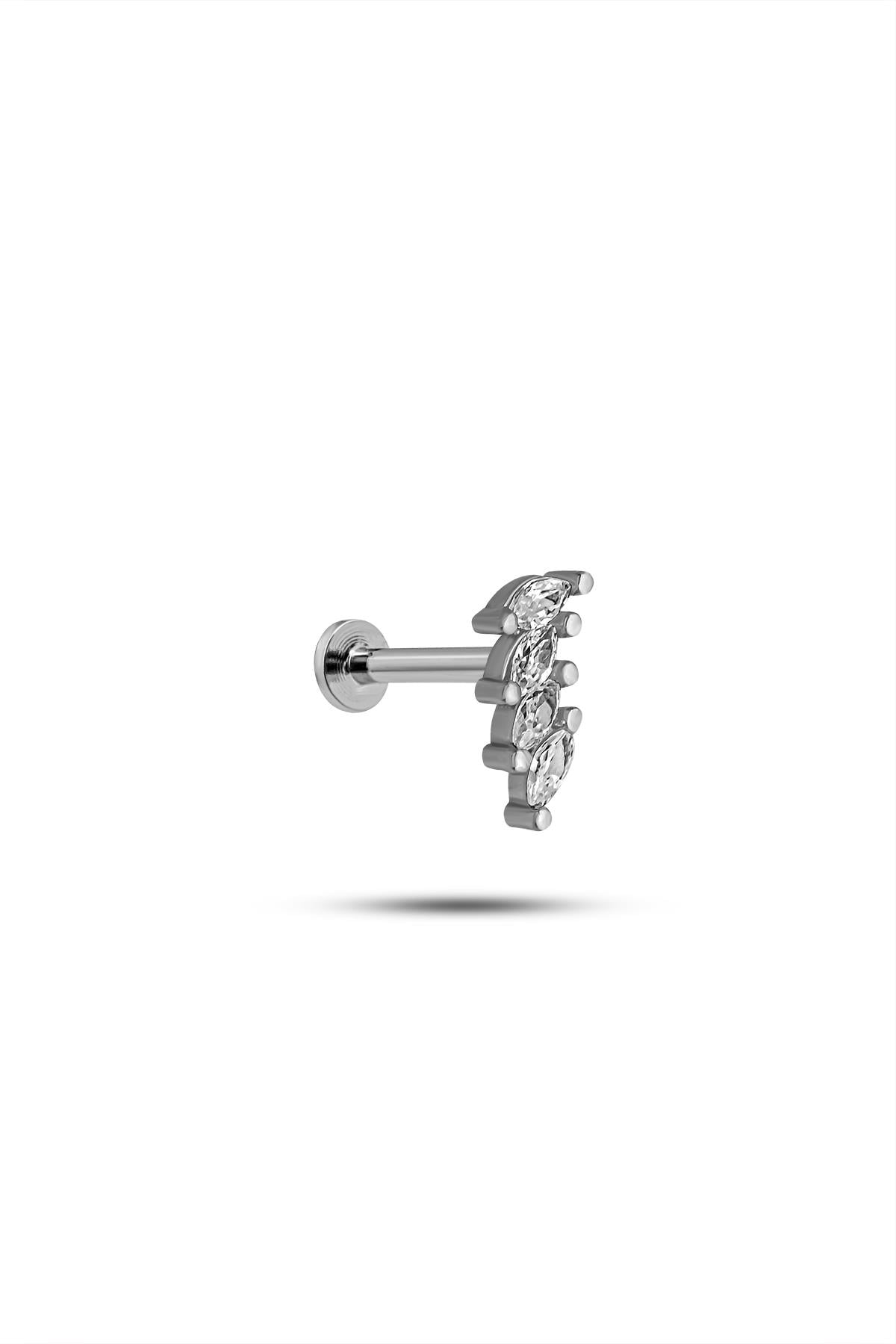 925 Ayar Gümüş Rodyumlu Minimal Sıralı Damla Zirkon Taşlı Tragus Piercing Küpe
