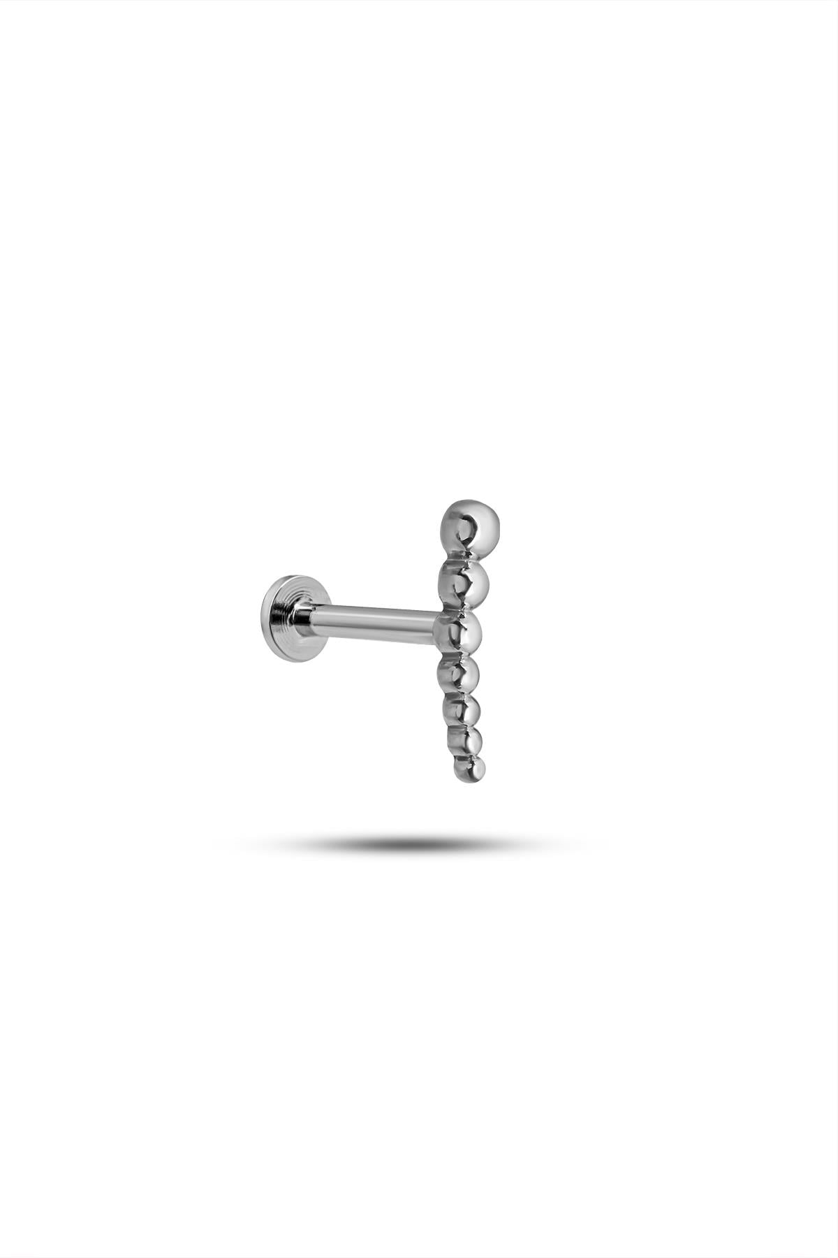 925 Ayar Gümüş Rodyumlu Minimal Süzme Top Tragus Piercing Küpe