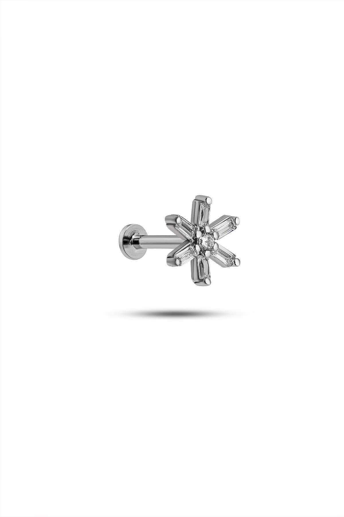 925 Ayar Gümüş Rodyumlu Minimal Tırnaklı Kır Çiçeği Tragus Piercing Küpe