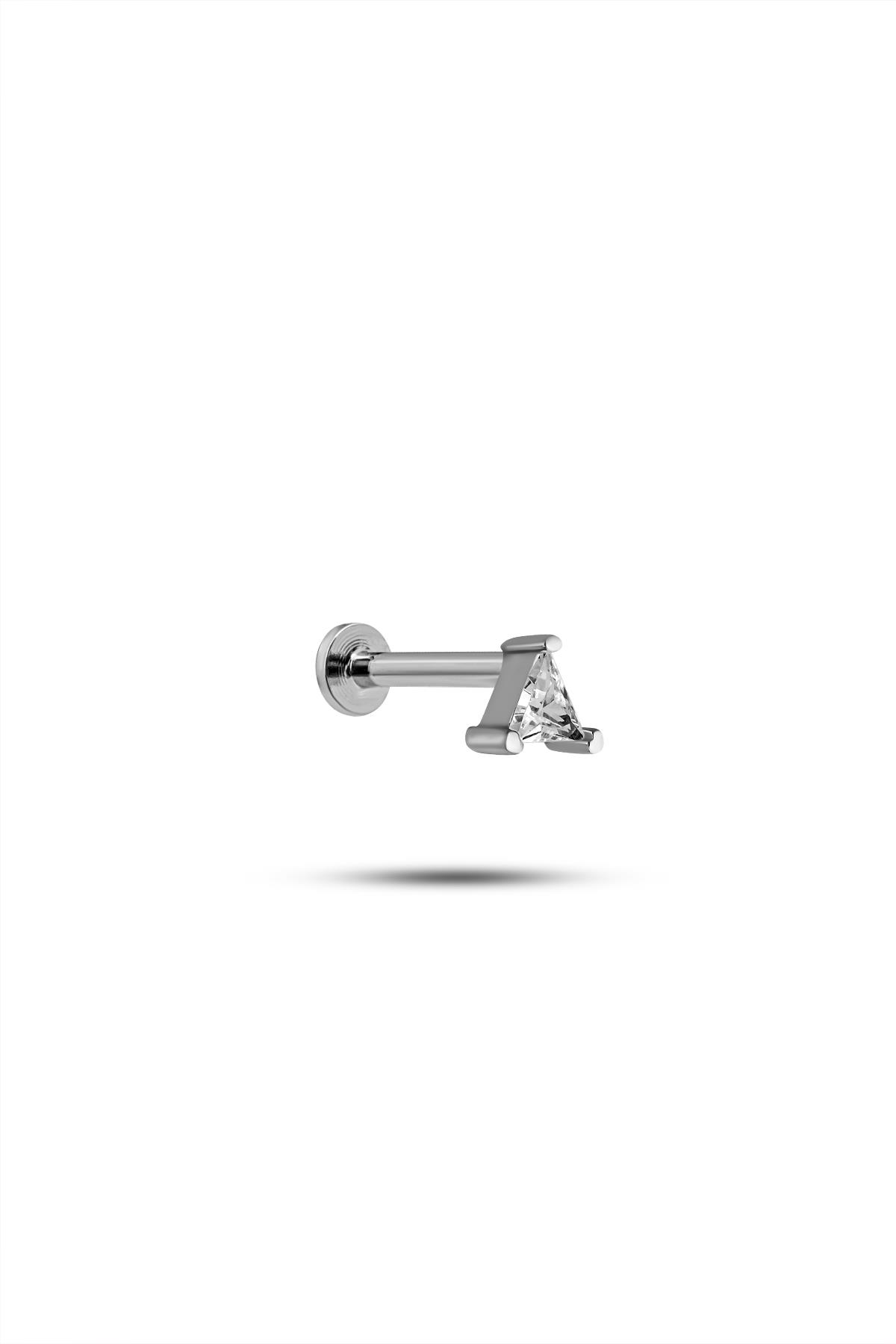 925 Ayar Gümüş Rodyumlu Minimal Üçgen Motifli Tragus Piercing Küpe