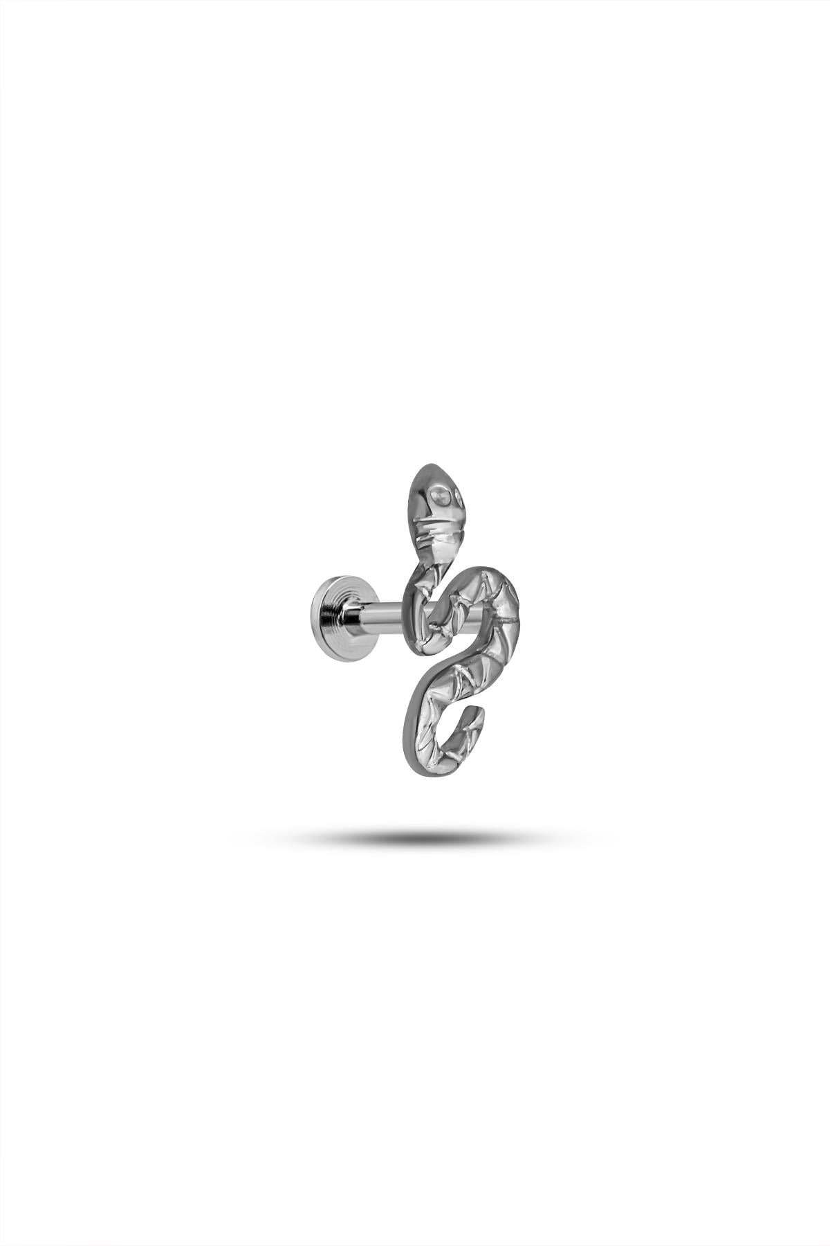 925 Ayar Gümüş Rodyumlu Minimal Yılan  Tragus Piercing Küpe