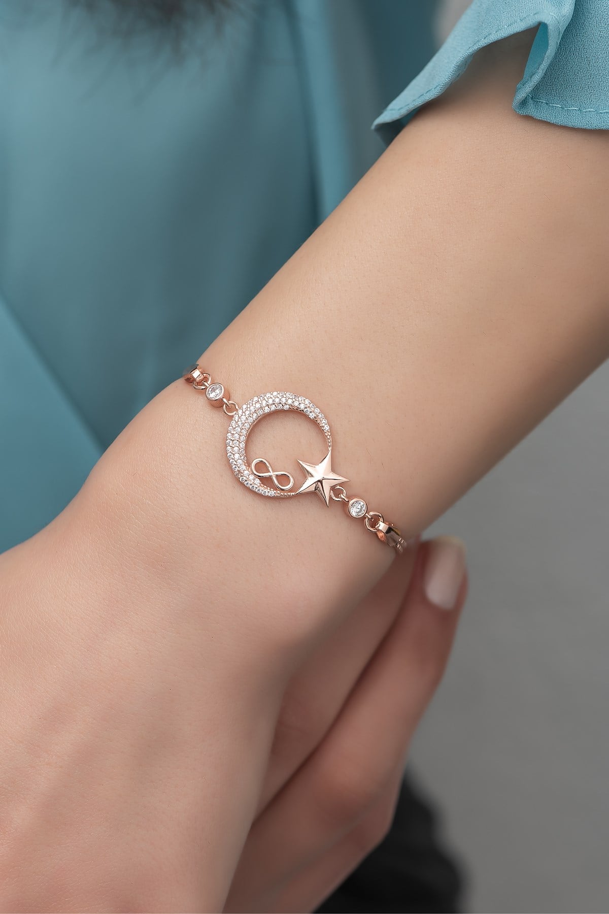 925 Ayar Gümüş Rose Ayyıldız Sonsuzluk Bileklik