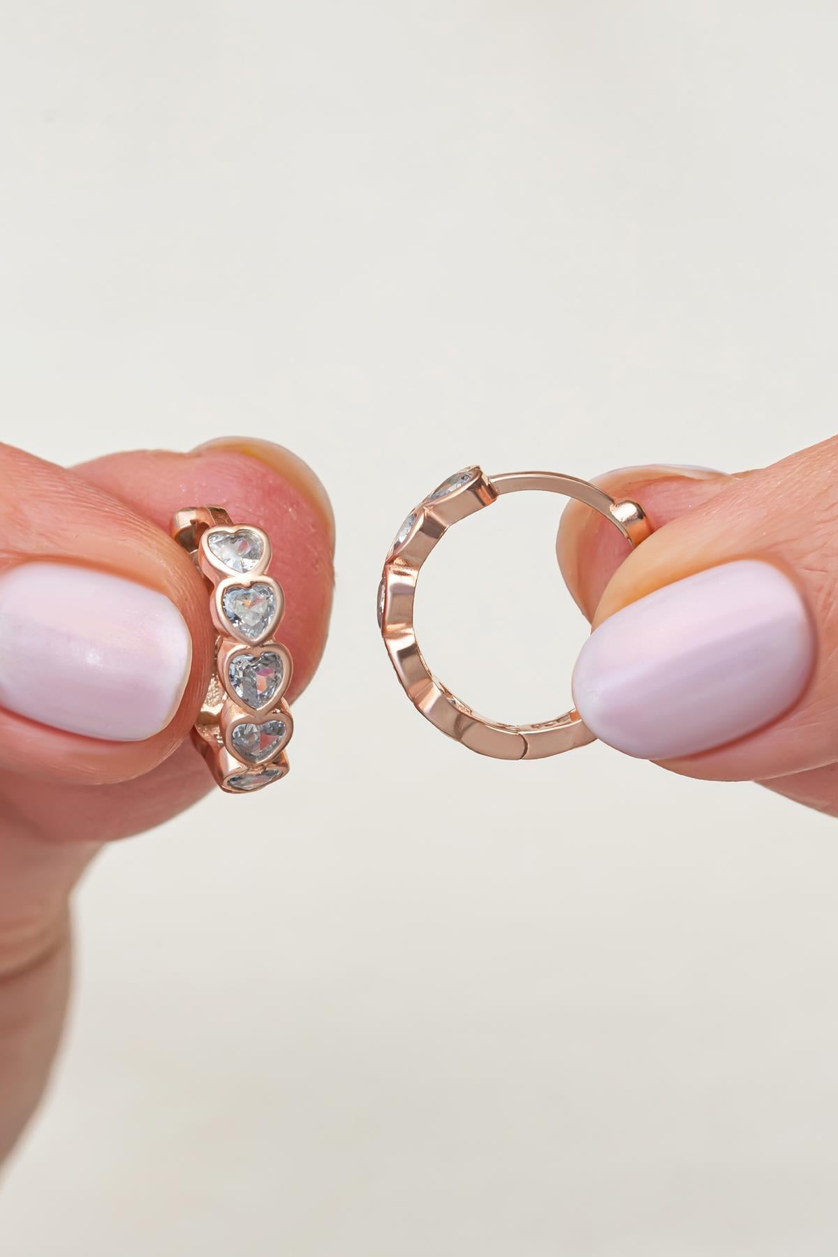 925 Ayar Gümüş Rose Kaplama 15 mm Tamtur Kalp Model Küpe