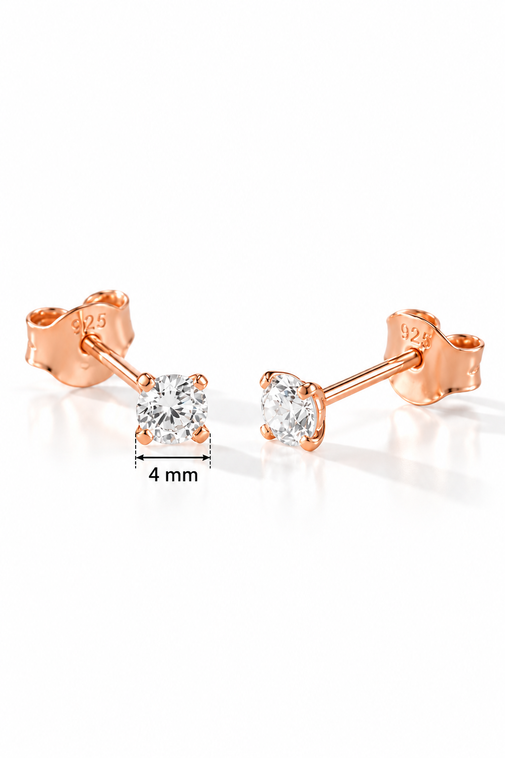 925 Ayar Gümüş Rose Kaplama 4 mm Yuvarlak Star Kesim Minimal Tektaş Küpe