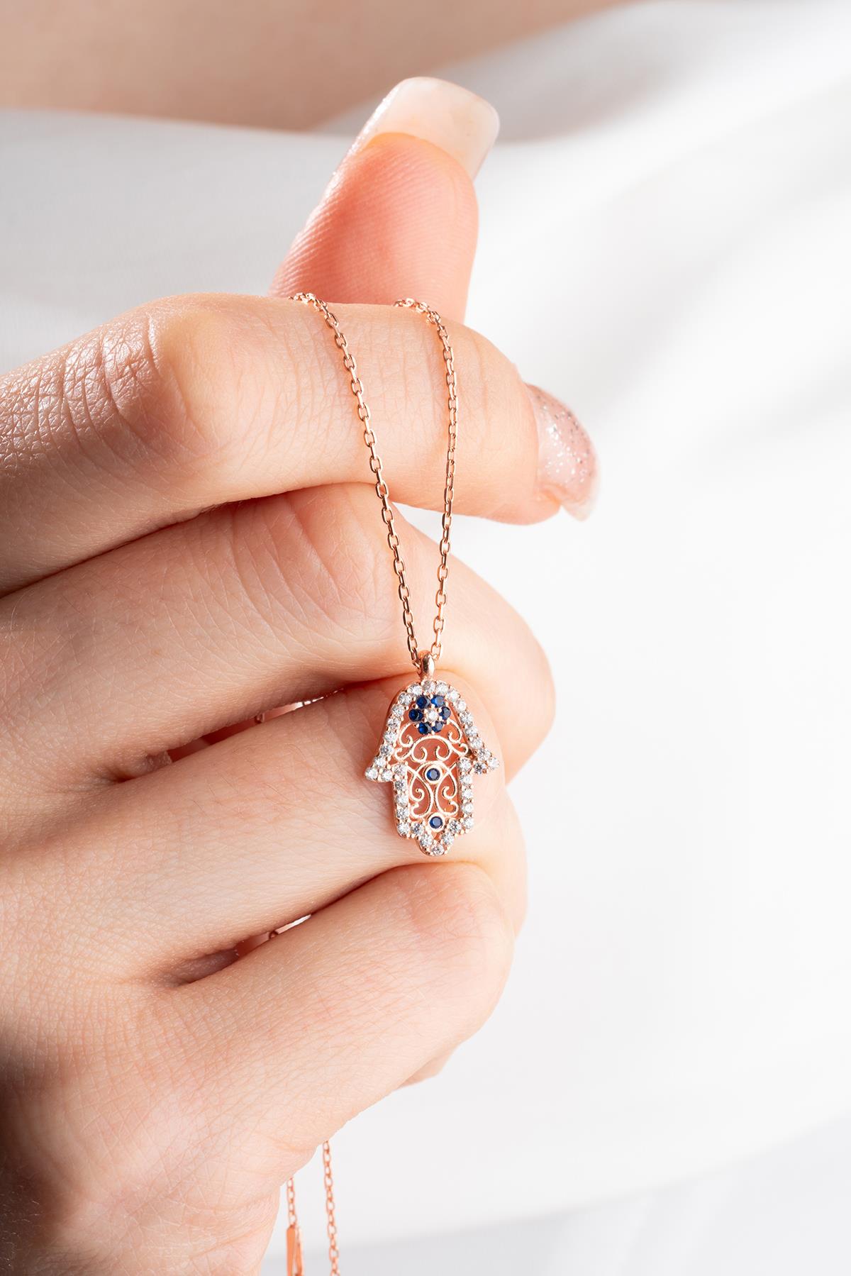 925 Ayar Gümüş Rose Minimal Fatma Ana Eli Kolye