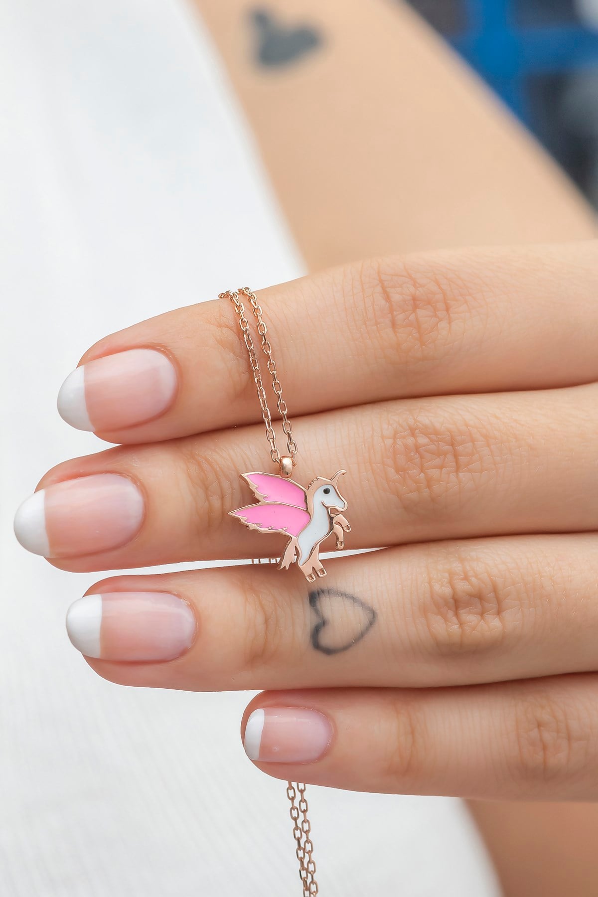 925 Ayar Gümüş Rose Pembe Mineli Unicorn Kolye