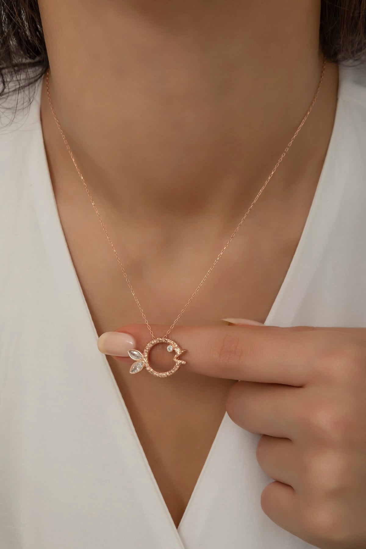 925 Ayar Gümüş Rose Zirkon Taşlı Balık Kolye