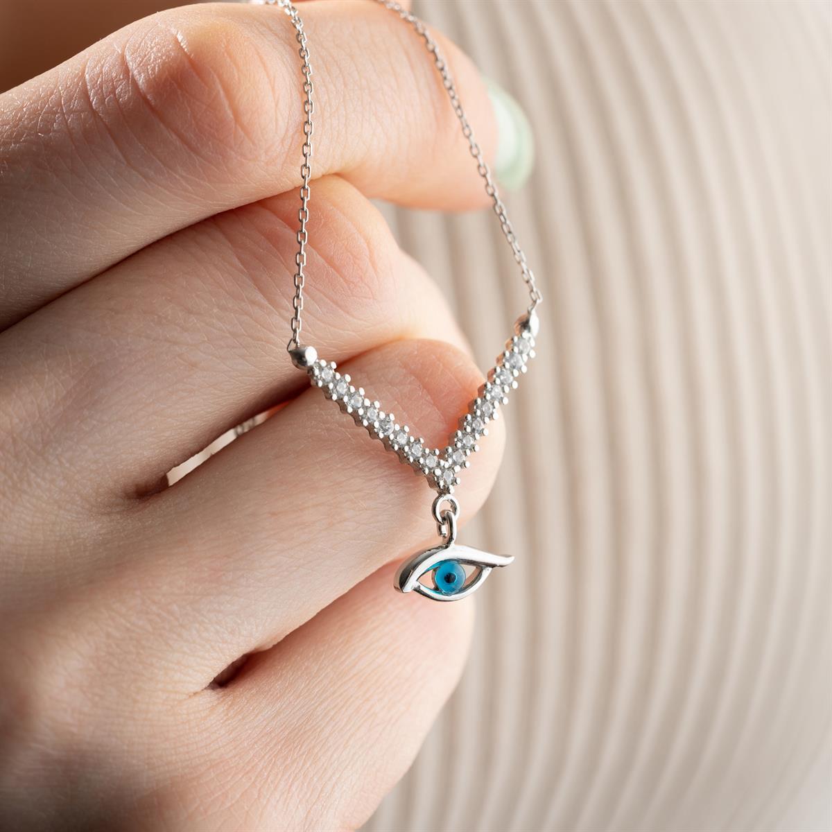 925 Ayar Gümüş V Tasarım Nazar Göz Kolye