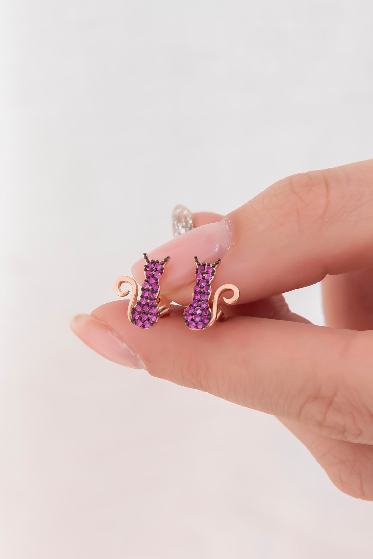 925 Ayar Minik Pembe Kedi Küpe Kadın Gümüş Küpe