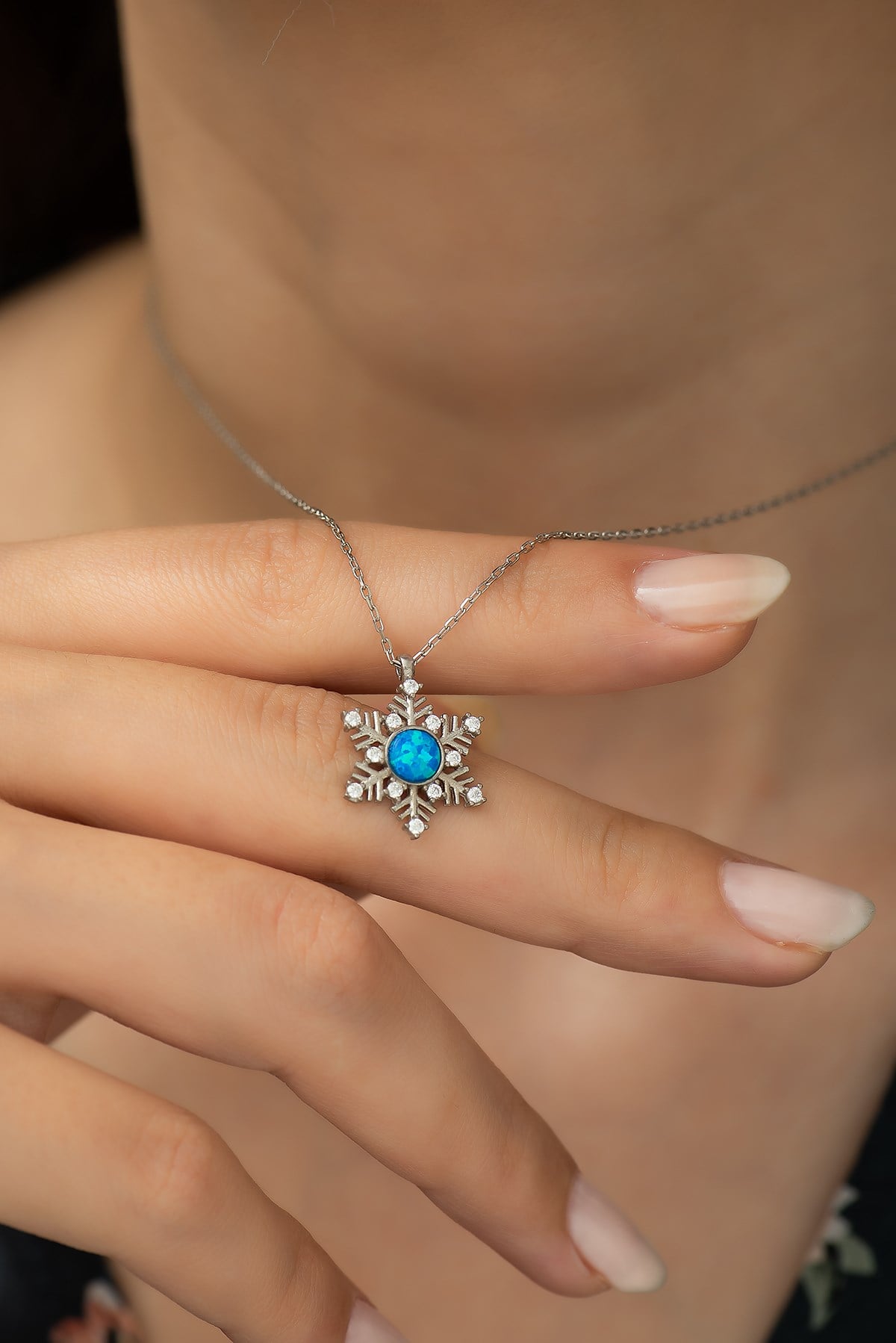 925 Ayar Opal Taşlı Kartanesi Kadın Gümüş Kolye