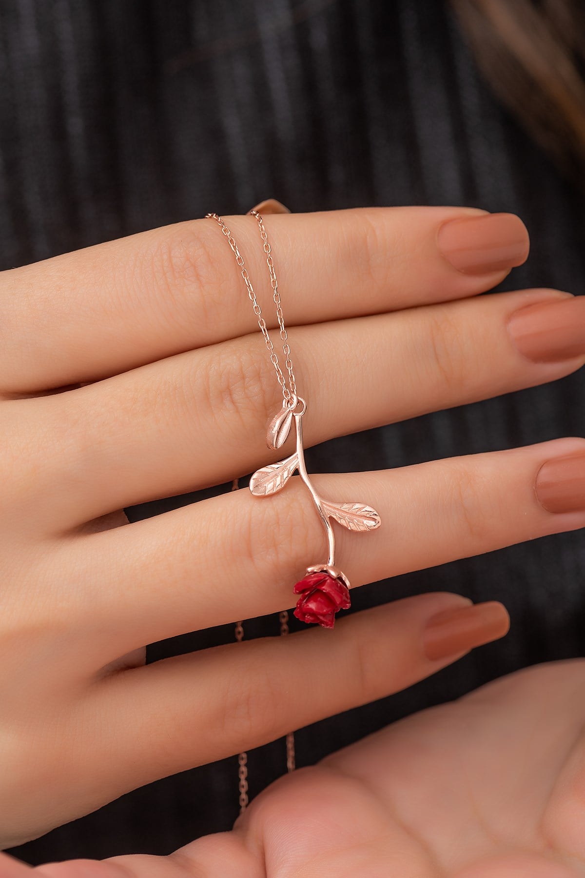 925 Ayar Rose Kırmızı Gül Kolye Kadın Gümüş Kolye 