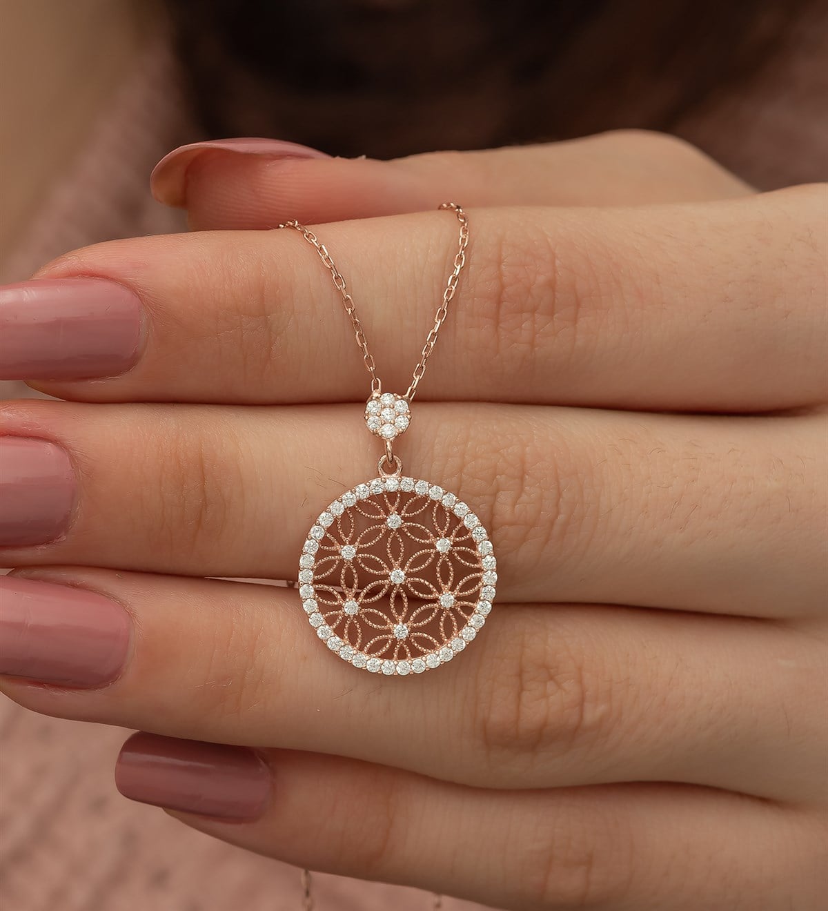925 Ayar Rose Yaşam Çiçeği Kadın Gümüş Kolye